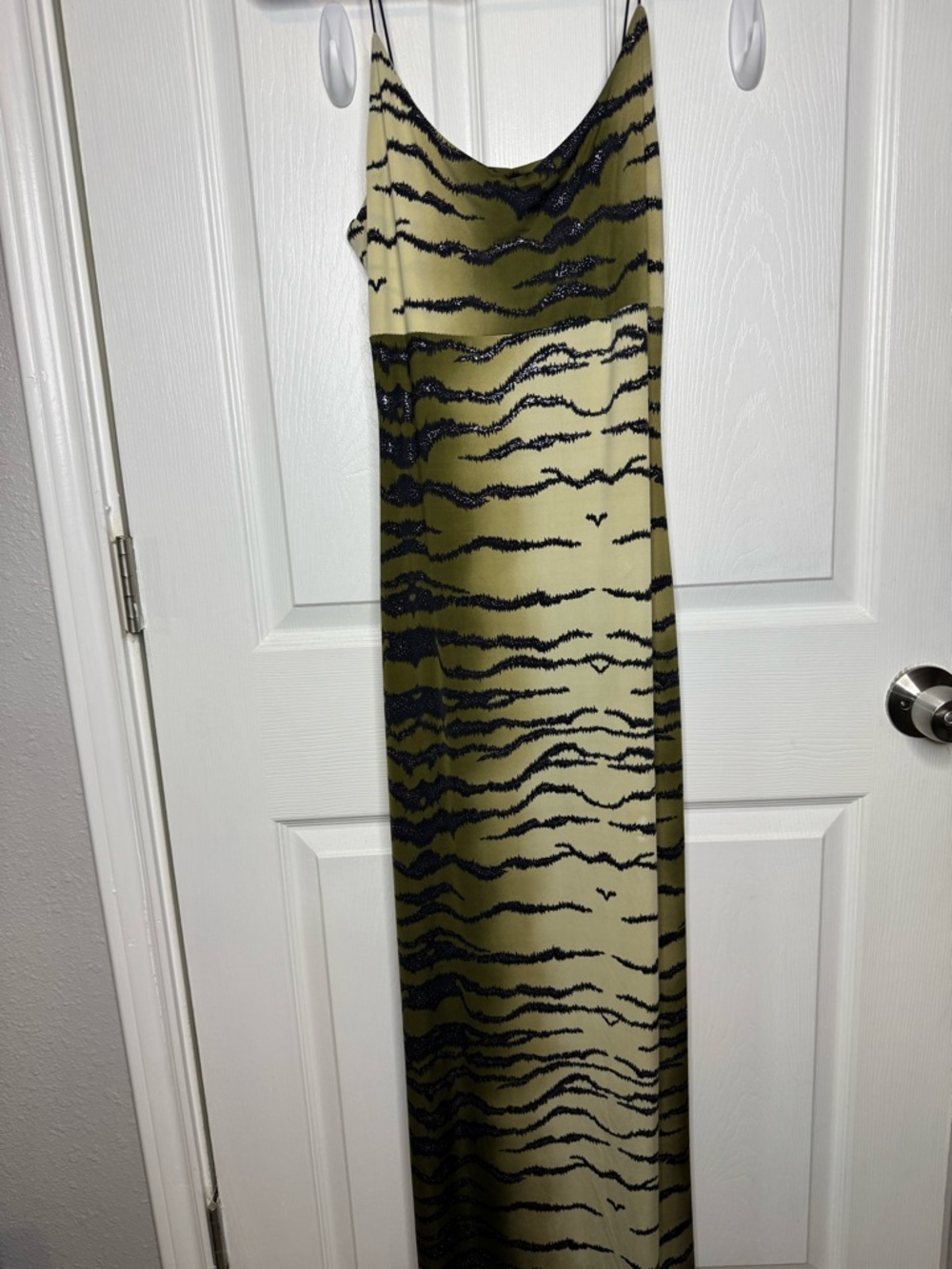 Olive Green Maxi Dress with Tiger Stripe Print